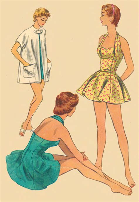 Vintage 50 S Sewing Pattern Halter Neck Bathing Suit Beach Coat