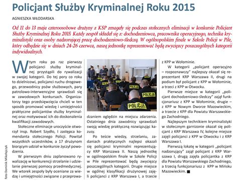 Policjant Służby Kryminalnej Roku 2015 Z życia garnizonu Stołeczny