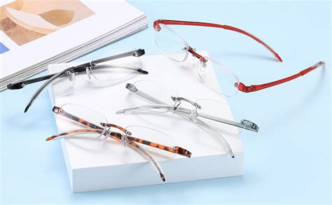 Hubeye 3 Pack Tr90 Material Frameless Reading Glasses For Men Women Ultralight Rimless Anti Blue