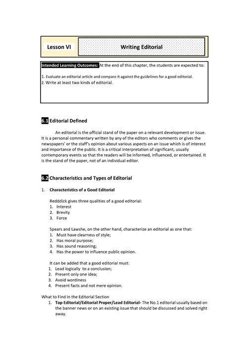 Lesson 6 Writing The Editorial Pw Intended Learning Outcomes At The