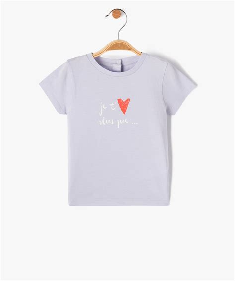 Tee shirt bébé fille à manches courtes et motif cœur violet GEMO