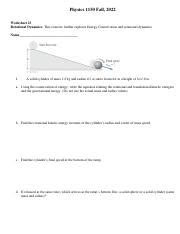 PHYS 1150 Worksheet 23 24 Rotational Dynamics Torque Pdf Physics 1150