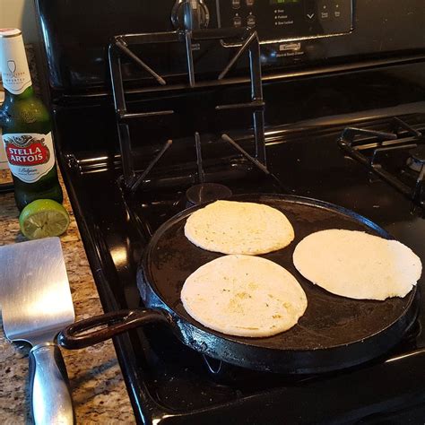 Fresh Handmade Corn Tortillas Cooking On The Comal For Dinner Chris