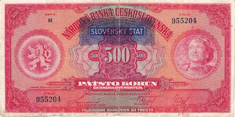 Slovak Stat 500 Korun 1939 Kolek I CSR 1929 Serie H Neperforovana Aukro