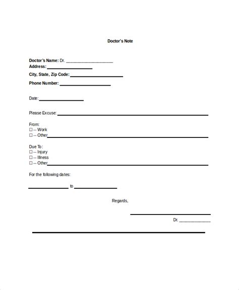 Printable Dr Note