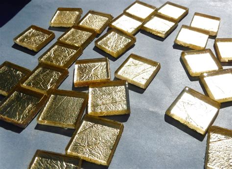 Gold Foil Square Tiles 25 Glass Mosaic Tiles 20mm Etsy