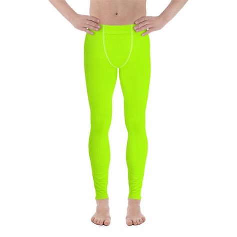 Neon Green Bright Meggings Solid Color Print Mens Leggings Luxury