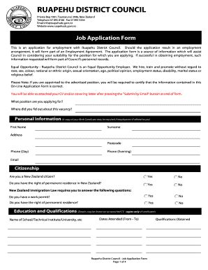 Fillable Online Ruapehudc Govt Job Application Form Ruapehu District