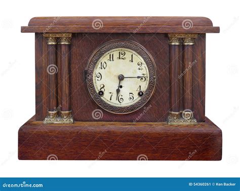 Antique Wooden Mantel Clock Isolated. Stock Image - Image of unpainted, desk: 54360261