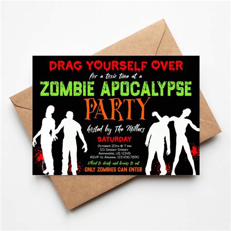 Zombie Invitation Zombie Party Zombie Apocalypse Halloween Birthday ...