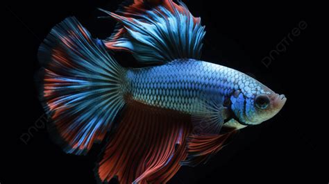 Betta Fish With Tail Is Displayed On A Black Background Show Me