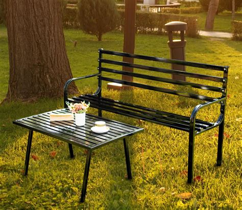 Buy Rodolfo Outdoor Patio Ms 3 Seater Park Bench And Table Black