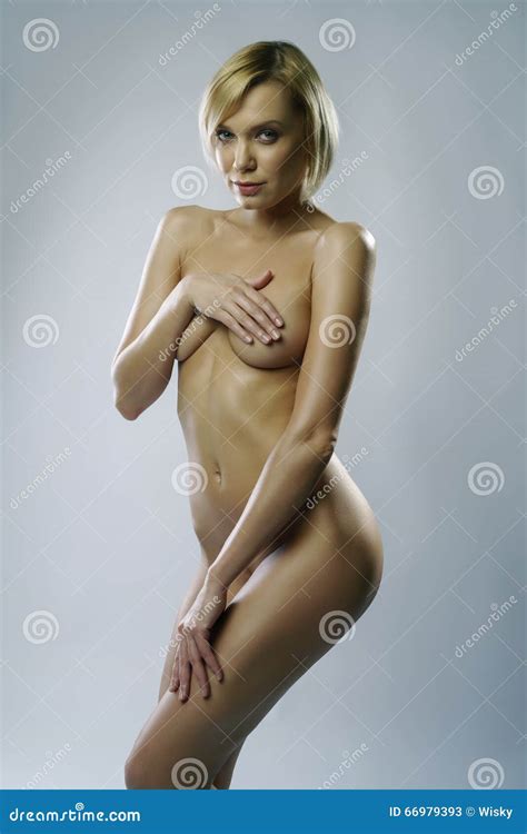 Nude Blonde Posing With Hands Covering Her Breasts Stock Image Image Of Nudity Care