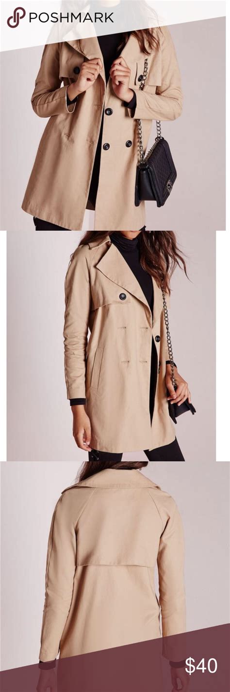 Missguided Double Breasted Trench Coat Stone Double Breasted Trench