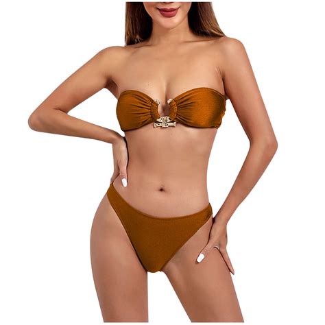 Arnsht Womens Fashion Bikini Set Metallic Sparkly O Ring Lace Up Tie Side High Cut Beach