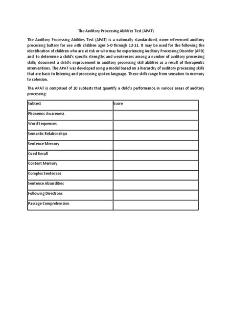 The Auditory Processing Abilities Test | PDF