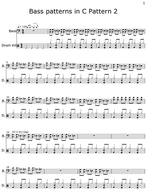 Bass Patterns In C Pattern 2 Sheet Music For Piano Drum Set