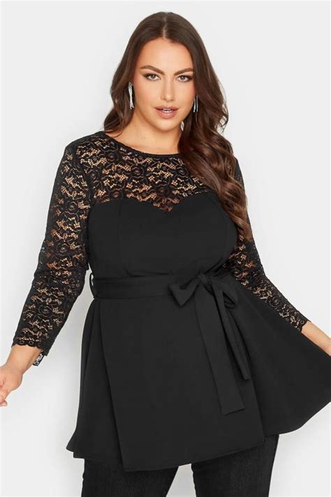 Yours London Curve Plus Size Black Lace Sweetheart Peplum Top Yours