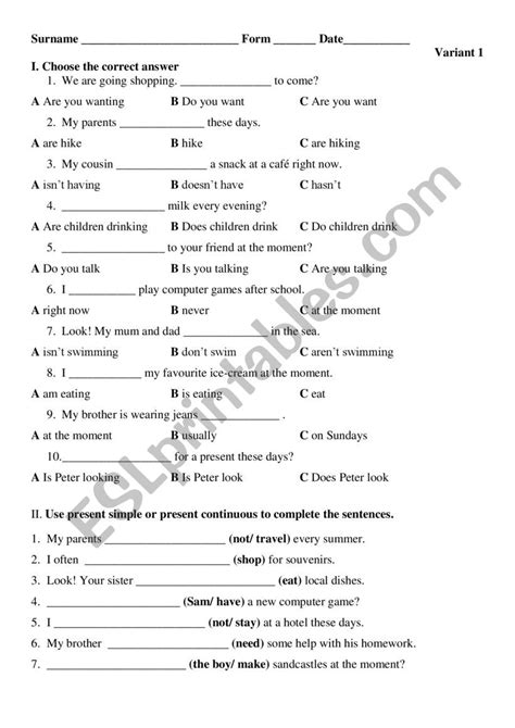 Present Simple Present Continuous Test Esl Worksheet By Nalehe