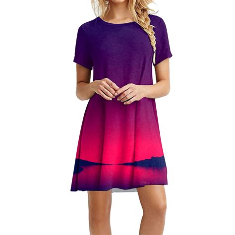 Szxzygs Beach Dresses Womens Summer Round Neck Tunic Dress Short Sleeve