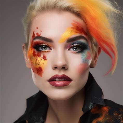 Premium Photo A Woman With A Colorful Face Paint On Her Face