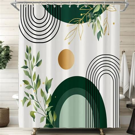 Boho Sage Green Abstract Mid Century Shower Curtain For Bathroom 72w