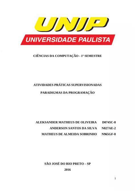 DOCX CIÊNCIAS DA COMPUTAÇÃO 1º SEMESTRE ATIVIDADES PRÁTICAS