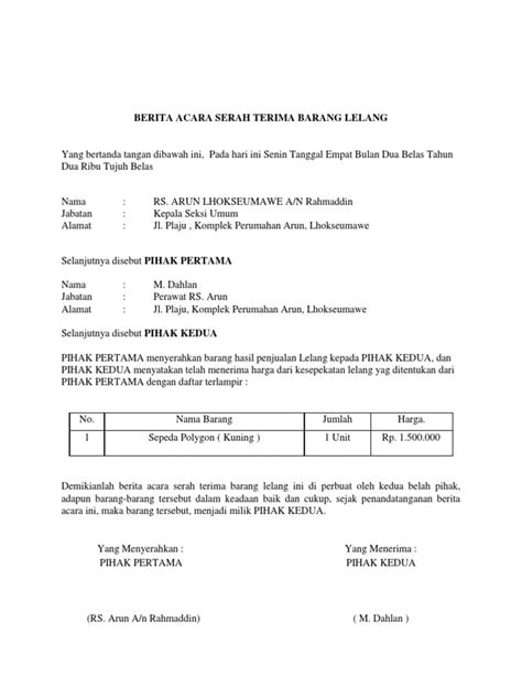 Ide Contoh Format Berita Acara Serah Terima Barang Desain Terbaik Dalam