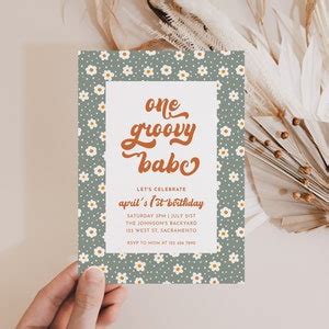 One Groovy Babe Birthday Invitation Retro First Birthday Party Etsy