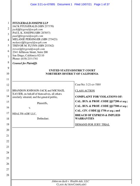 Fillable Online Johnson Jack Et Al V Health Ade Llc Cv