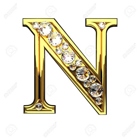 N Isolated Golden Letters With Diamonds On White Alfabe Foto Raf