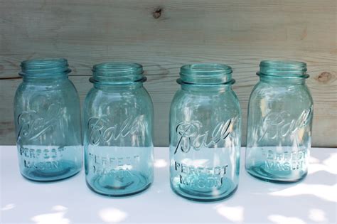 Lot Of Vintage Ball Perfect Mason Aqua Blue Glass Quart Canning Jars