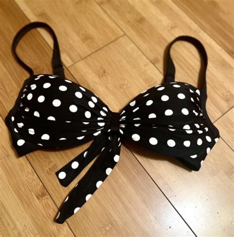 Coco Reef Black White Polka Dot 32 34D Cup Swim Top Bikini UWIRE NEW