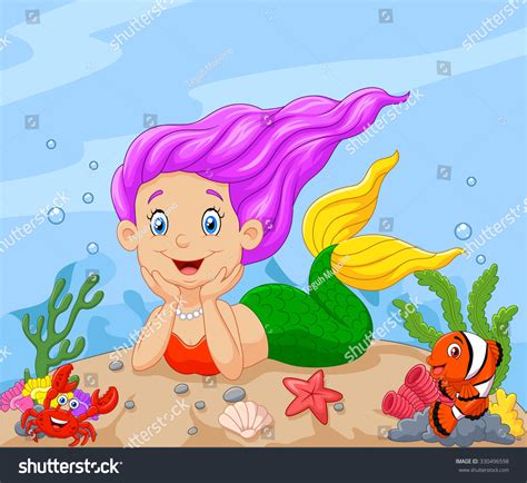 Happy Little Mermaid Swimming Underwater Background Stock Vector Royalty Free 330496598