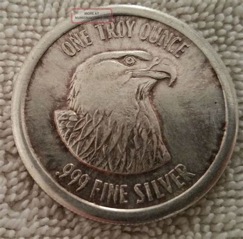 Vintage One Troy Ounce 999 Fine Silver Assay No 183 Eagle Head Coin Round