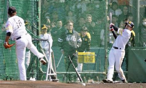 松坂（左）の投球で打撃練習するソフトバンク・柳田 ― スポニチ Sponichi Annex 野球