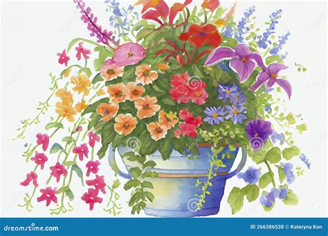 A Flower Pot Filled With A Mix Of Annuals And Perennials With Trailing