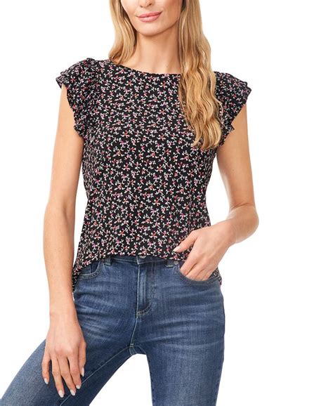 Cece Womens Double Ruffle Sleeve Printed Knit Top Macys