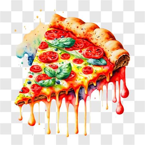 Descarga Rebanada De Pizza Pintada Y Colorida Con Salsa De Tomate PNG