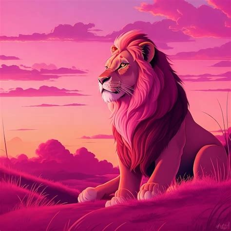 Premium AI Image | a painting of a lion king in a field with a sunset in the background