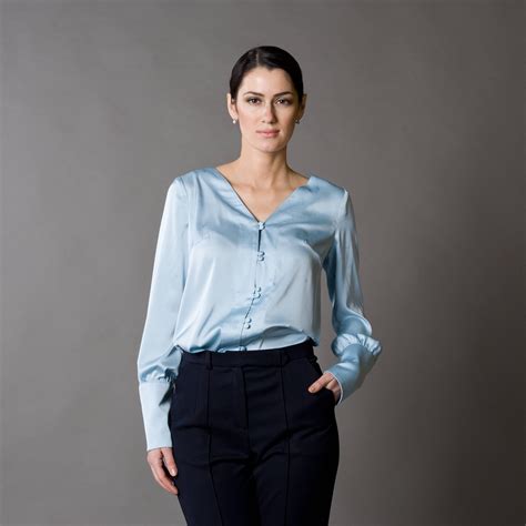 Button Bis Lange Rmel Satin Bluse Secretaty Frauen Blusen Etsy