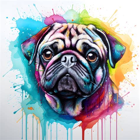 Cute Pug Watercolor Png Dog Illustration Graphic Etsy