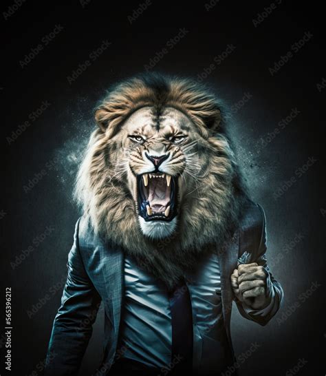 Stock Illustrationen Roaring Lion In Businessman Suit Showing Teeth