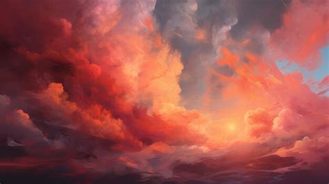 Premium AI Image | A painting of a sunset with clouds in the sky