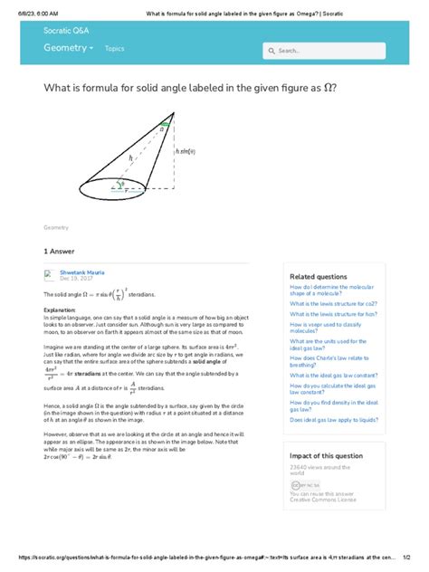 What Is Formula For Solid Angle Labeled in The Given Figure As Omega ...