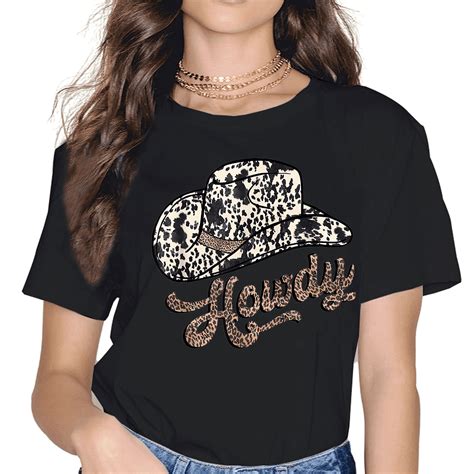 Howdy Tshirt Women Country Southern Shirts Rodeo Cowgirl Western Shirt Honey Hat Leopard T Shirt