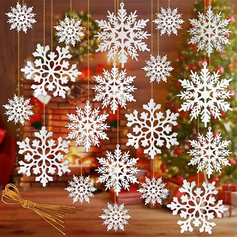 Amazon.com: 36pcs Christmas White Snowflake Ornaments Glitter Plastic