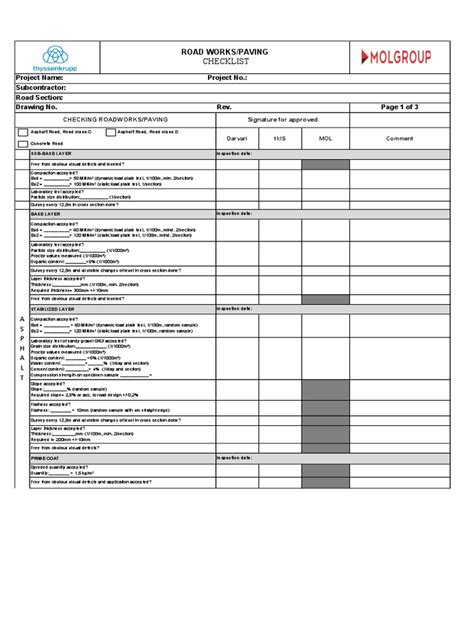 Road Works - Checklist | PDF | Asphalt | Materials