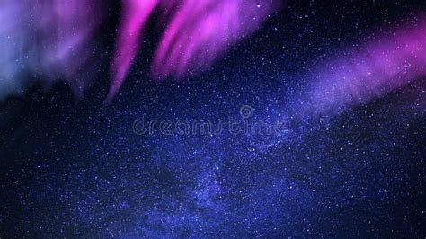 Aurora And Milky Way Galaxy Time Lapse In Night Sky Simulated Northern