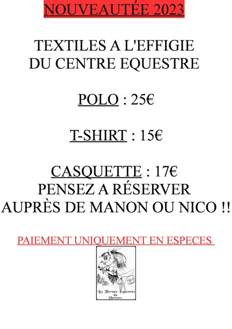 Vente De T Shirt Polo Et Casquette Leffigie De Votre Ferme Equestre